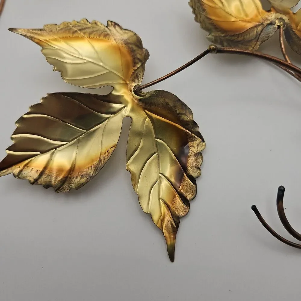 Vtg Gold Bronze Color Leaves Metallic Wall Hanging Home Floral Decor MCM